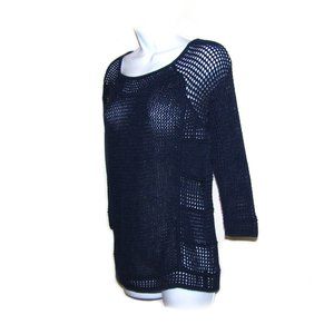 Rachel Roy Royal Dark Blue Open Knit Crochet Sweater Sz Medium Pullover